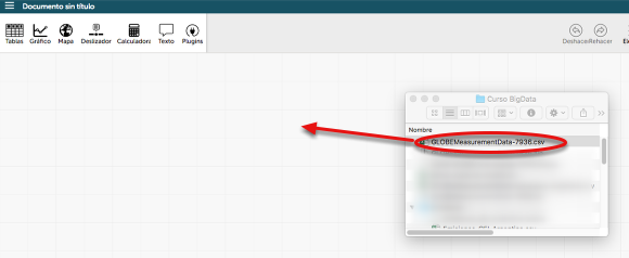 16. Arrastrar y solar el archivo con el conjunto de datos a la pantalla de CODAP